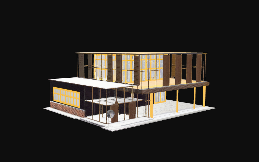 Residential building columns with yellow architectural accents